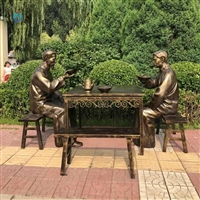 仿铜喝茶人物雕塑 公园广场茶文化主题雕塑定制  
