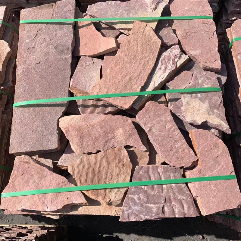 100*200粉红色板岩文化石 粉砂岩乱形石碎拼石 红色火山岩石材