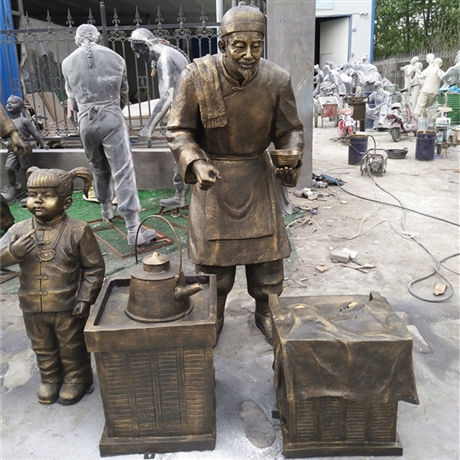 玻璃钢民俗人物雕塑，小商贩卖茶叶蛋雕塑，卖茶叶蛋人物雕塑定制
