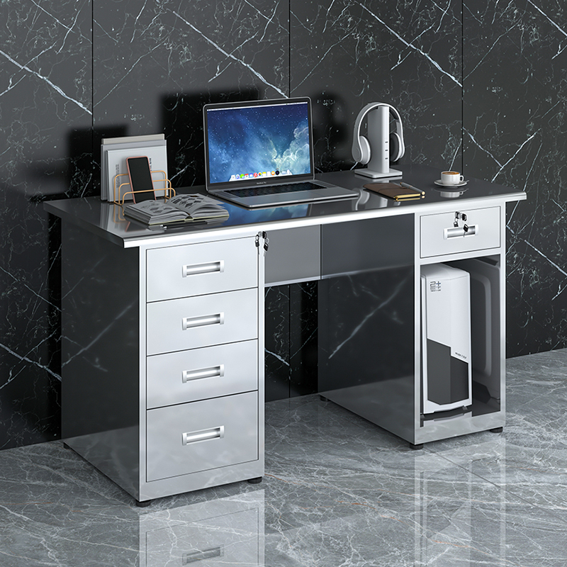 304不锈钢电脑桌办公室办公桌带锁书桌工厂无尘车间工作台带抽屉