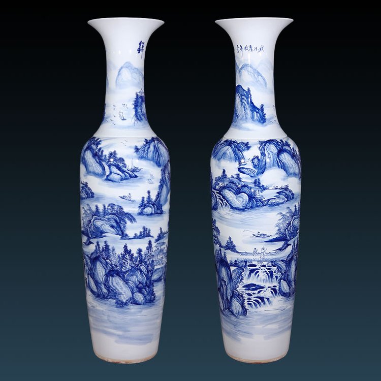 青花瓷手绘大花瓶摆件1.8米锦绣山河落地陶瓷花瓶