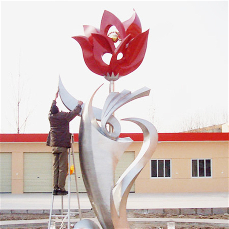 不锈钢玫瑰花雕塑,红色玫瑰花造型雕塑加工定制
