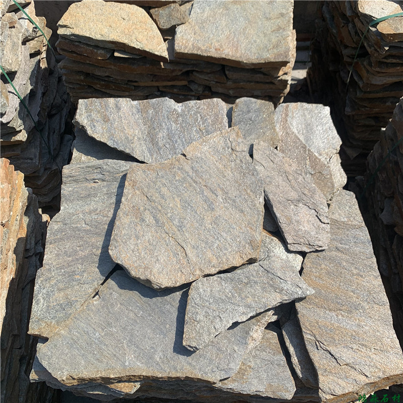 鸿淼石材-绿色文化石墙面砖 青灰色碎拼石 天然乱石片厂家