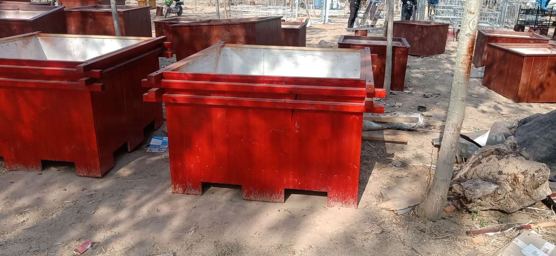 沧州防腐木花箱 绿化景观木头箱子 造型可定制酒桶式花车式