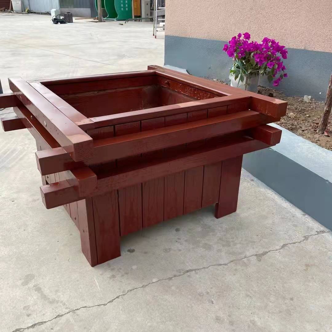 北京市政工程木质花盆厂家定制碳化木花箱