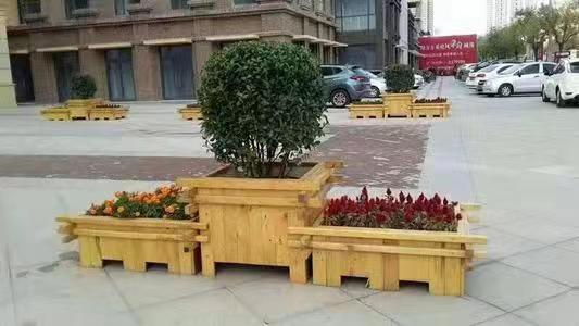 天津绿化种植实木花箱园林绿化花箱