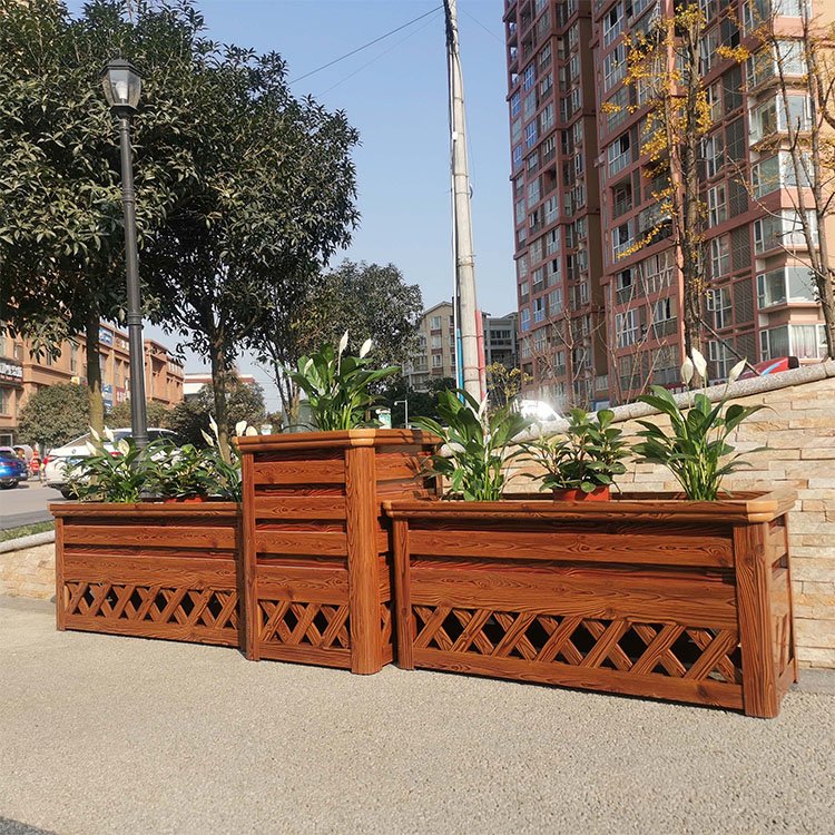 北京防腐木花箱花盆不锈钢包边木制花箱更容易养活植物