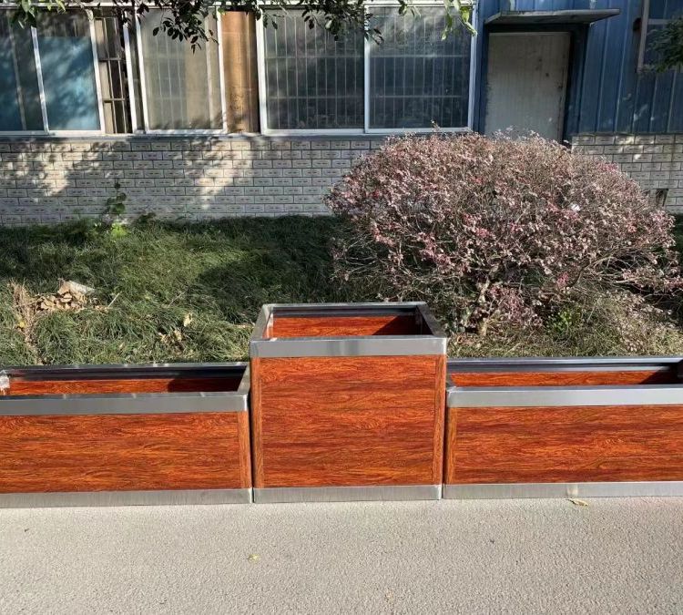 北京铝合箱花盆不锈钢包边木制花箱户外种植木箱
