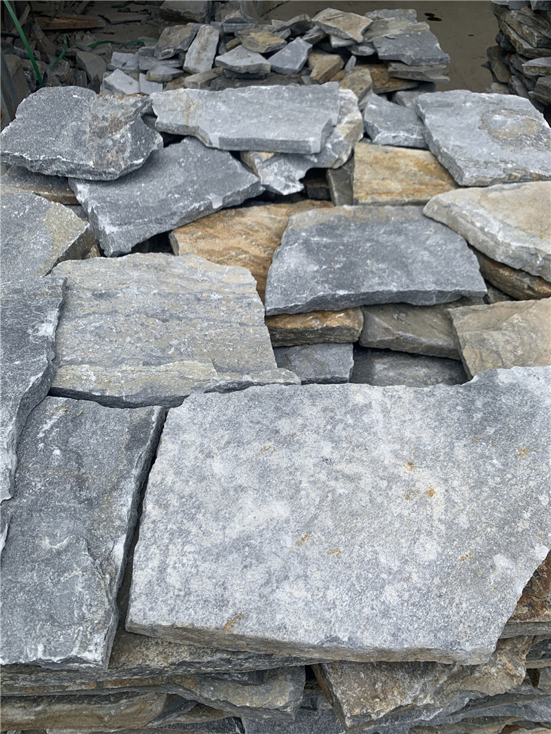 古堡石文化石 青色蘑菇石贴面 太行灰色碎拼石 天然铺地毛石板