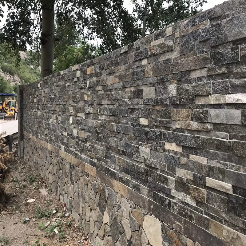 新农村改造-灰色蘑菇石  天然园区铺地石 中式蓝色文化石院墙设计
