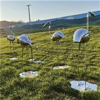 镜面不锈钢仙鹤雕塑，定做抽象动物雕塑仙鹤