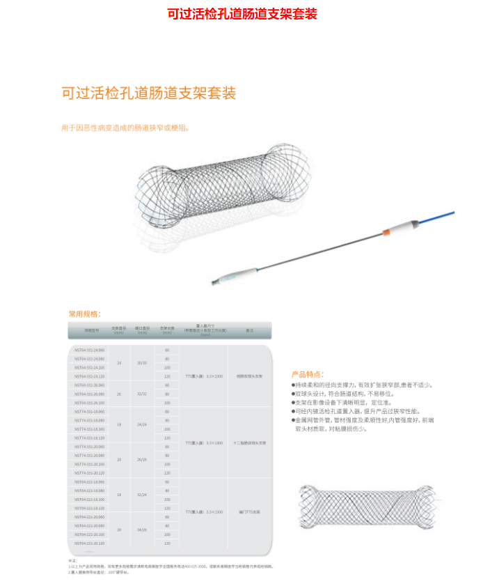 南微可过活检孔道肠道支架NST74-331-24.100