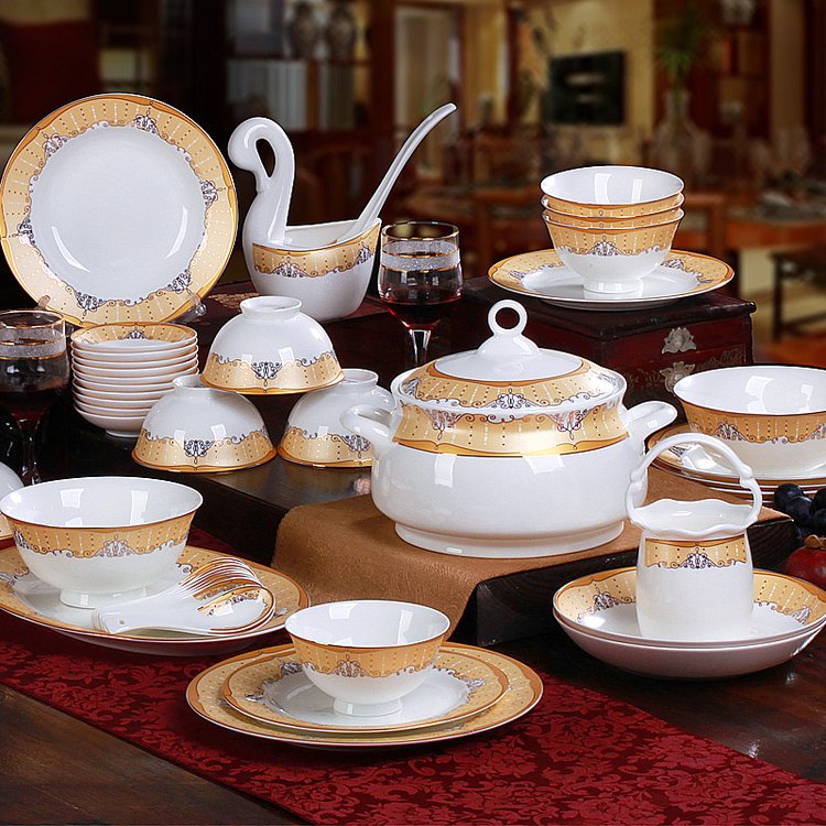 陶瓷餐具碗碟盘套装58头骨瓷餐具新居乔迁送礼 爱的围城