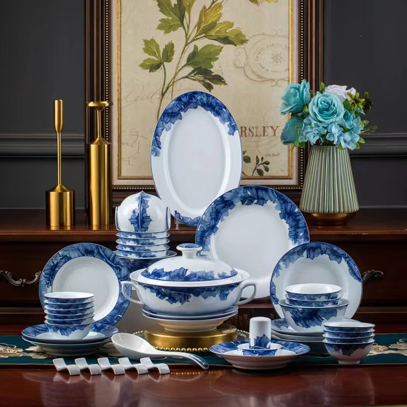 合元堂 高白瓷家用陶瓷餐具简约58头家大业大碗盘碟套装乔迁礼品