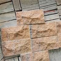 经典复古 红色水晶蘑菇石外墙砖 芙蓉红条石文化石 粉砂岩片石碎拼