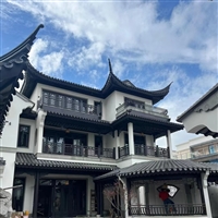 苏式古建筑铝合金四合院 铝代木茶壶档吊顶 风雨连廊铝护栏厂家