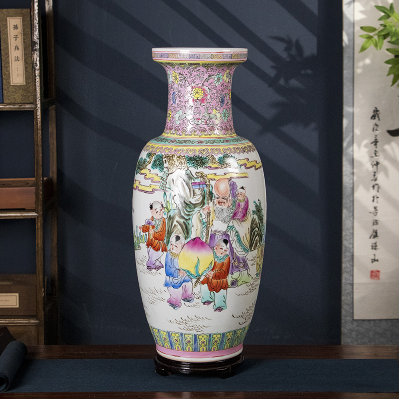 福寿对瓶高60cm陶瓷花瓶大号家居客厅电视柜博古架装饰摆件冬瓜瓶