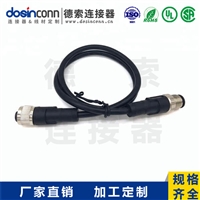 M12注塑线材A编码4芯公转母直式焊接0.5M双边线M12转M12AWG22厂家