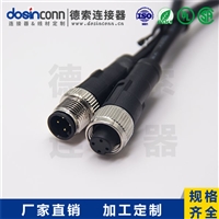 M12注塑线材A编码4芯公转母直式焊接1M双边线M12转M12AWG22工厂