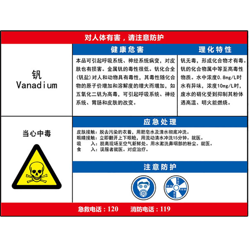 钒职业危害告知卡