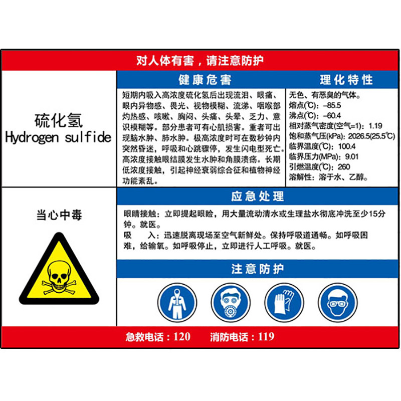 硫化氢职业危害告知卡